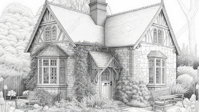 200102815-vintage-english-house-coloring-book-old-european-house-garden-cottage-drawing-imitation-abstract